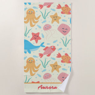 Under the Sea Funny Colourful Creatures Custom Beach Towel