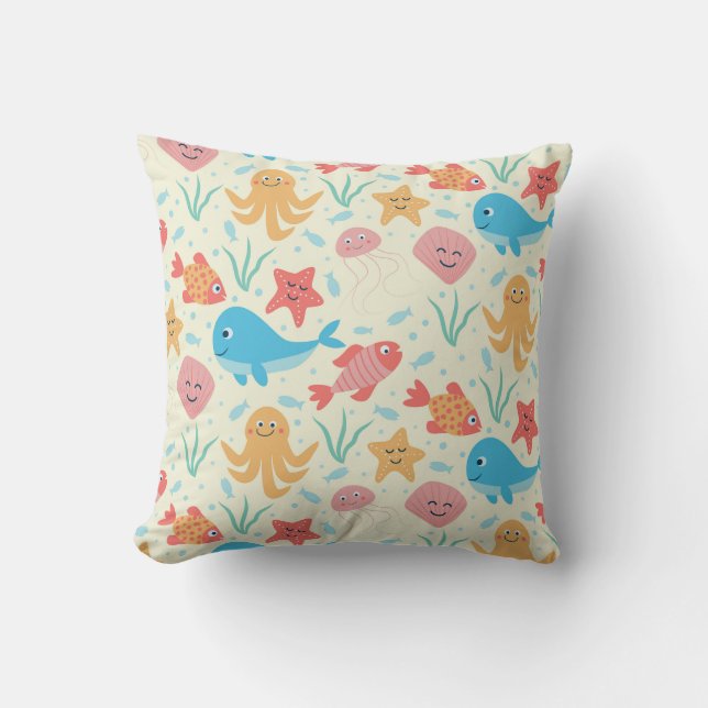 Under the Sea Funny Creatures Pattern  Cushion (Front)