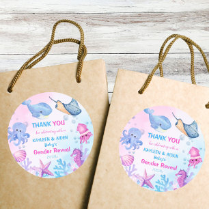 Under the sea gender reveal cute thank you favour classic round sticker