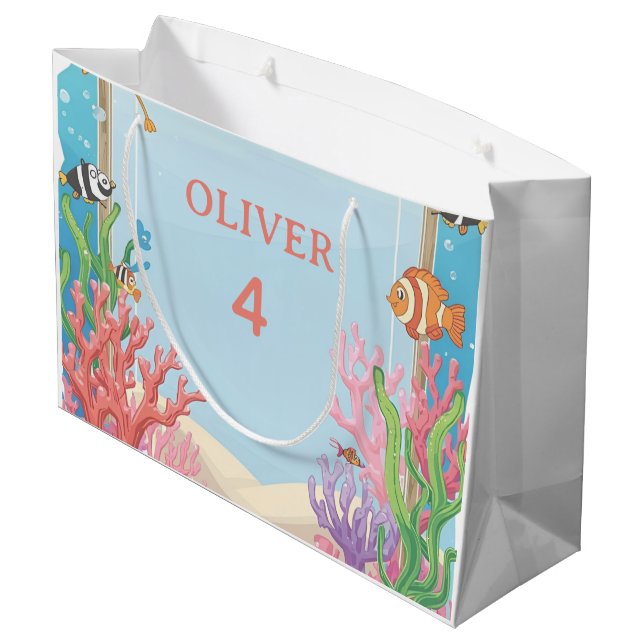 Under the Sea Gift Bag, Oliver's 4th Birthday Pres Large Gift Bag (Back Angled)