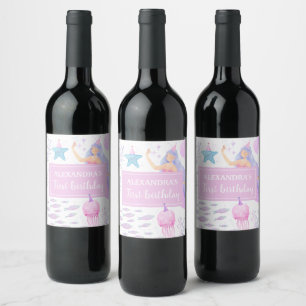 Under the Sea Girl 1st Birthday Mermaid Party Wine Label