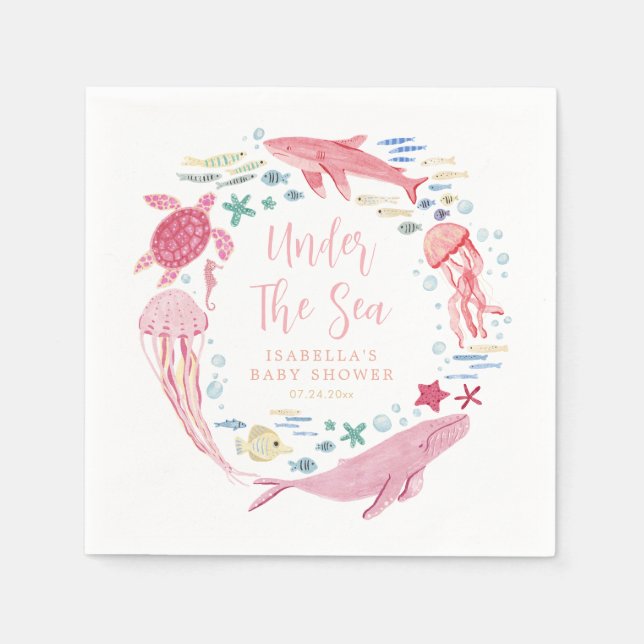 Under The Sea Girl Baby Shower Napkin (Front)