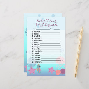 Under the Sea Girl Baby Shower Word Scramble Game