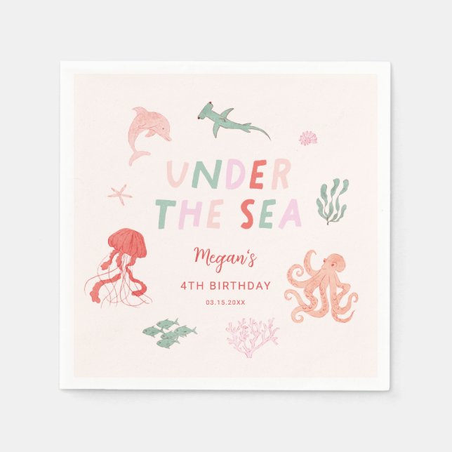 Under The Sea Girl Birthday Party Napkin (Front)