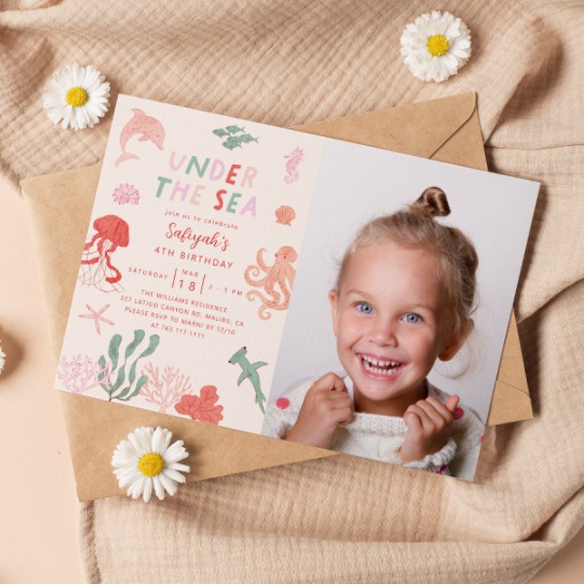 Under The Sea Girl Birthday Party Photo Invitation (Creator Uploaded)
