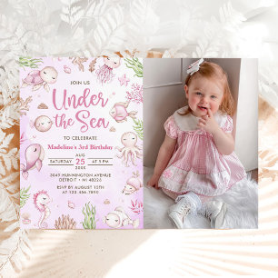 Under The Sea Girl Birthday Party Photo Invitation