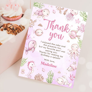 Under The Sea Girl Birthday Party Thank You Card