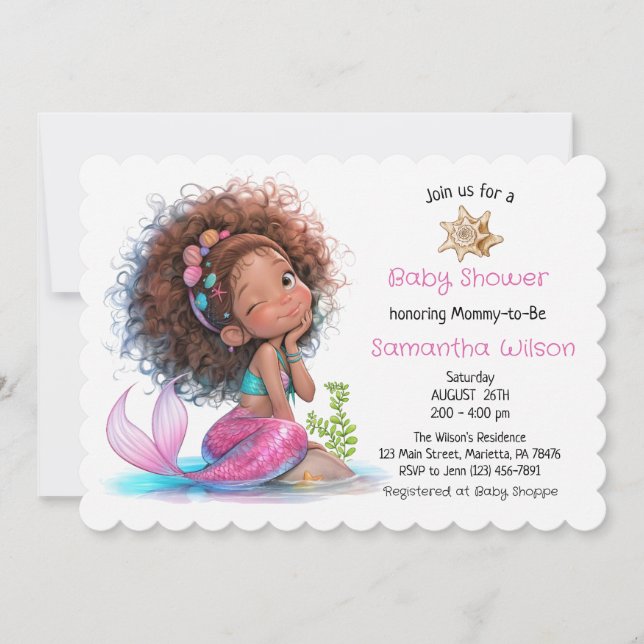 Under the Sea Girl Little Mermaid Baby Shower Invitation (Front)