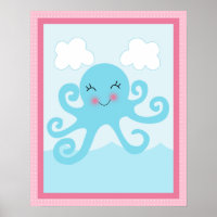 Under the Sea/Girl/Octopus/Pink Art Poster