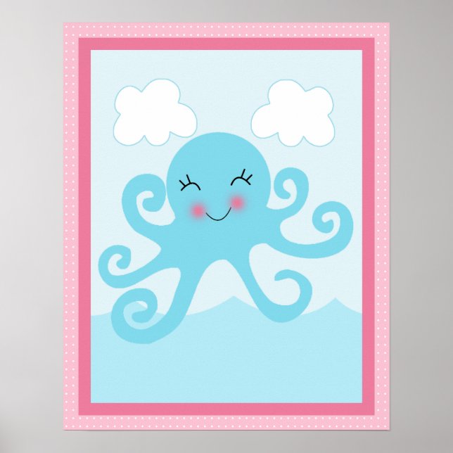 Under the Sea/Girl/Octopus/Pink Art Poster (Front)