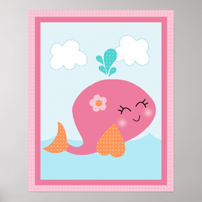 Under the Sea/Girl/Whale/Pink Art Poster (Front)