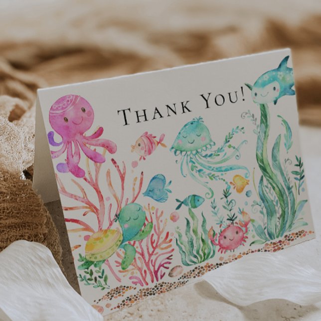Under the Sea Girls Baby Shower Thank You Note Card (Creator Uploaded)