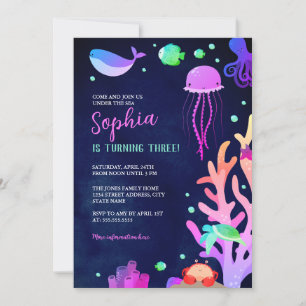 Under the Sea Girls Birthday Party  Invitation