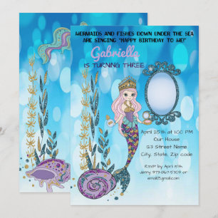 Under The Sea Glitter Mermaid Birthday Invitation