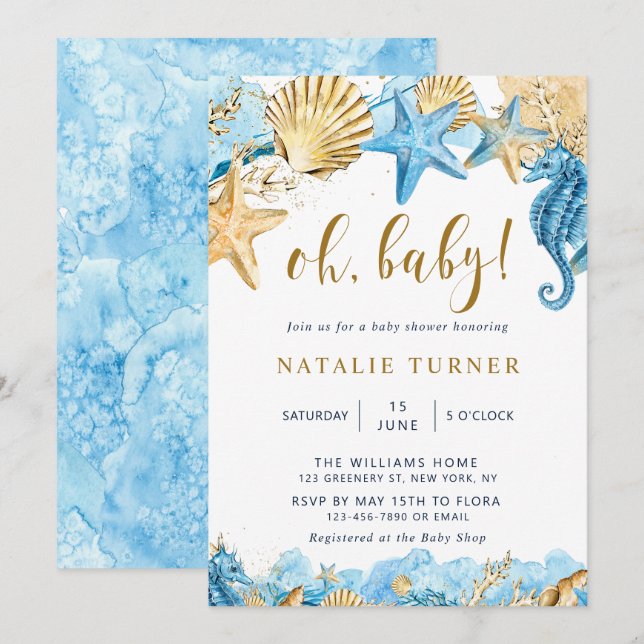 Under the Sea | Gold Oh Baby Shower  Invitation (Front/Back)