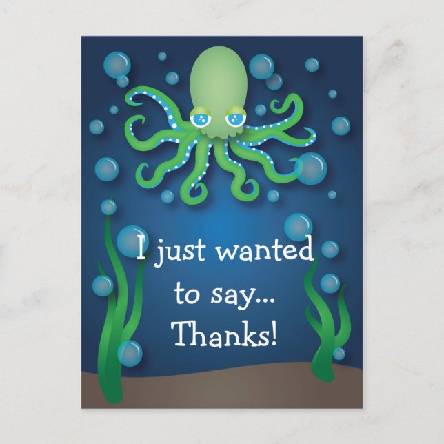 Under the Sea Green Octopus Thank You Postcard (Front)