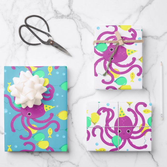 Under the sea Invitation, Octopus Birthday Wrapping Paper Sheet (Front)