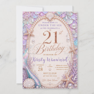 Under the Sea Iridescent Seashell 21st Birthday Invitation