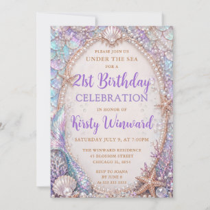 Under the Sea Iridescent Seashell 21st Birthday Invitation