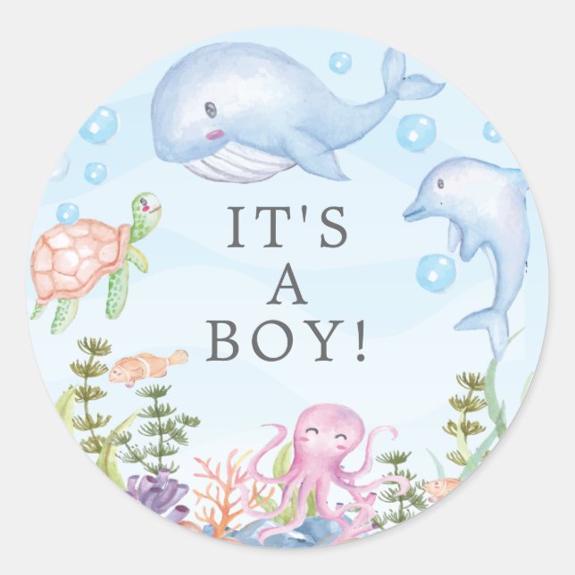 Under the Sea It's a Boy Favour Sticker (Front)