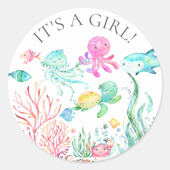 Under the Sea It's a Girl Favour Sticker (Front)