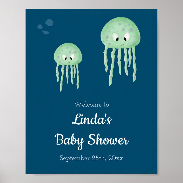 Under the Sea Jellyfish Baby Shower Welcome Poster (Front)