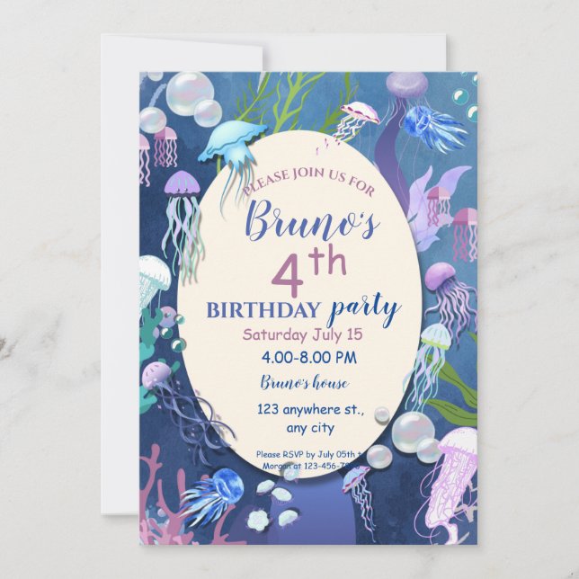 Under the sea jellyfish Birthday Invitation  (Front)