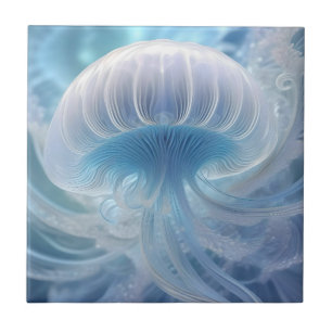 Under The Sea Jellyfish Fractal Art, Tile