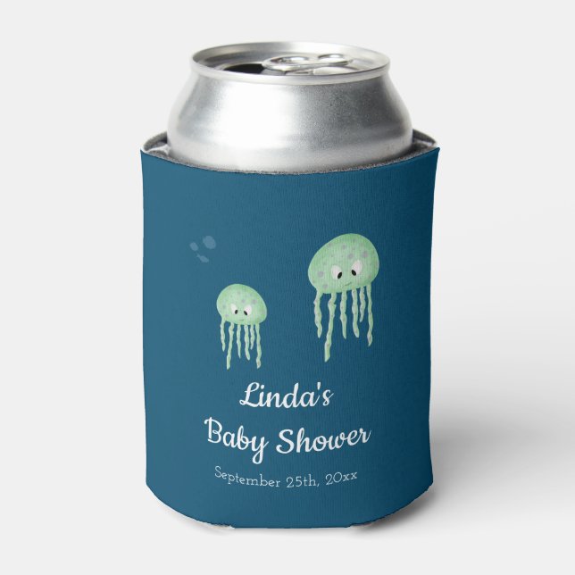 Under the Sea Jellyfish Gender Neutral Baby Shower Can Cooler (Can Front)