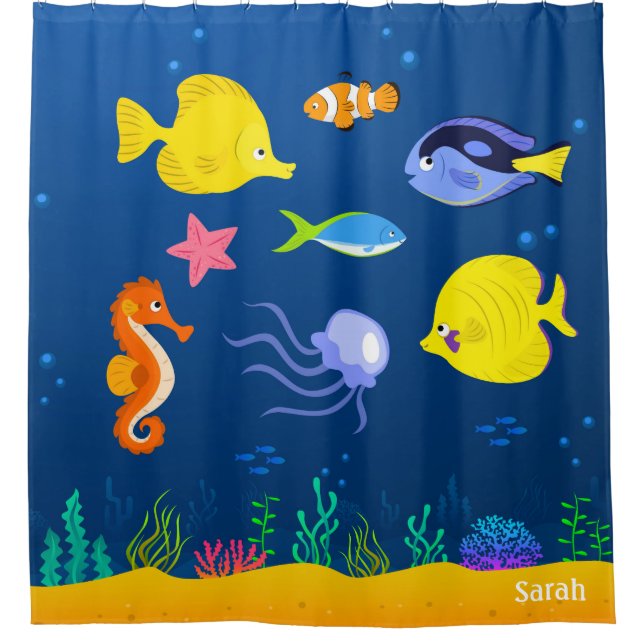 Under the Sea Jellyfish Seahorse Starfish Seaweed Shower Curtain (Front)