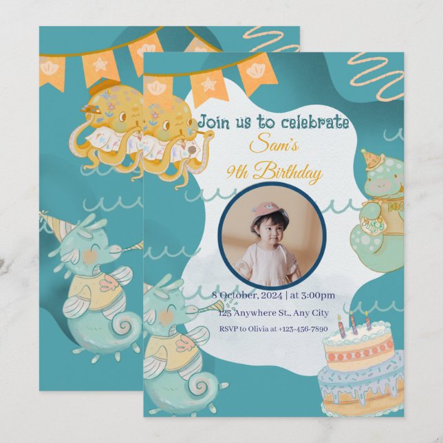 Under the Sea Kids Birthday Invitation (Front/Back)