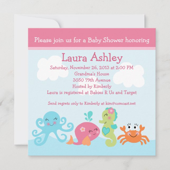 Under the Sea life/Girl Baby Shower Invitation (Front)