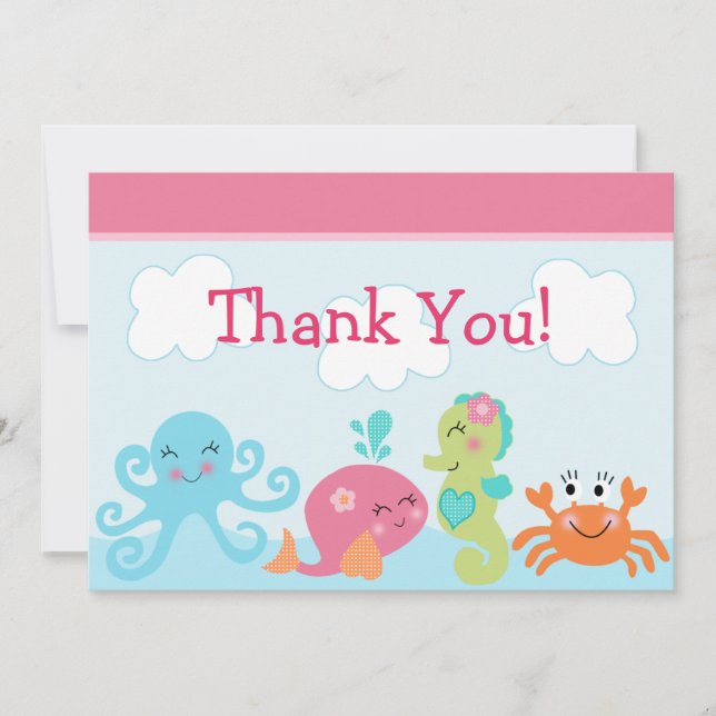 Under the Sea life/Girl Baby Shower Thank You Card (Front)