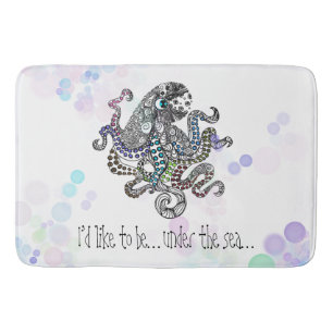 Under the sea line doodle octopus with bubbles bath mat