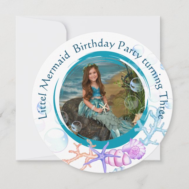 Under the Sea Little Mermaid 3th Birthday Invitation (Front)