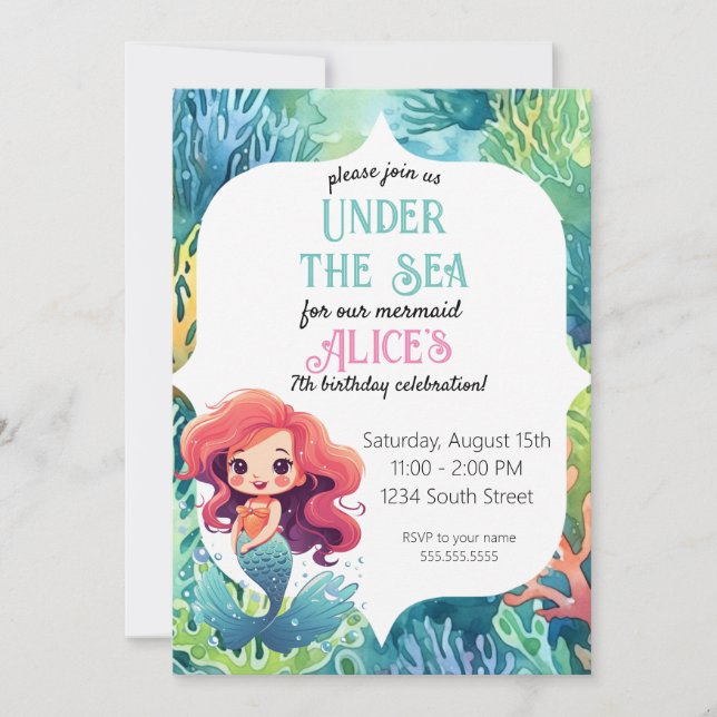 Under The Sea Little Mermaid Birthday Invitation  (Front)