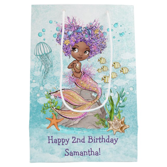 Under the Sea Little Mermaid Birthday Medium Gift Bag (Back)