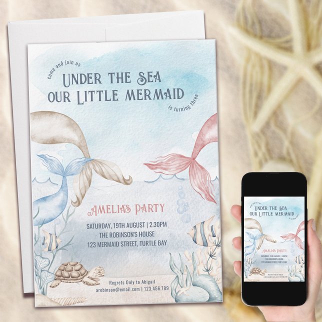 Under the Sea Little Mermaid Watercolor Birthday Invitation (Creator Uploaded)