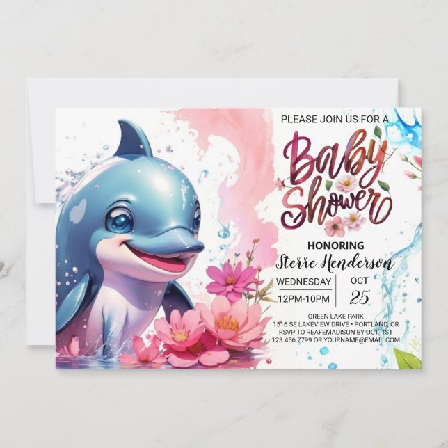 Under the Sea Magic Girl Baby Dolphin Shower Invitation (Front)