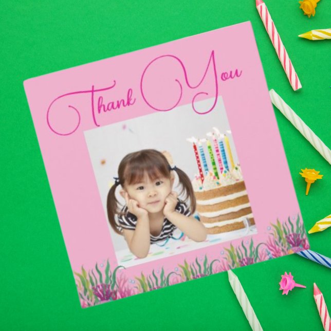  Under The Sea Magical Mermaid Girl Photo Birthday Thank You Card (Creator Uploaded)