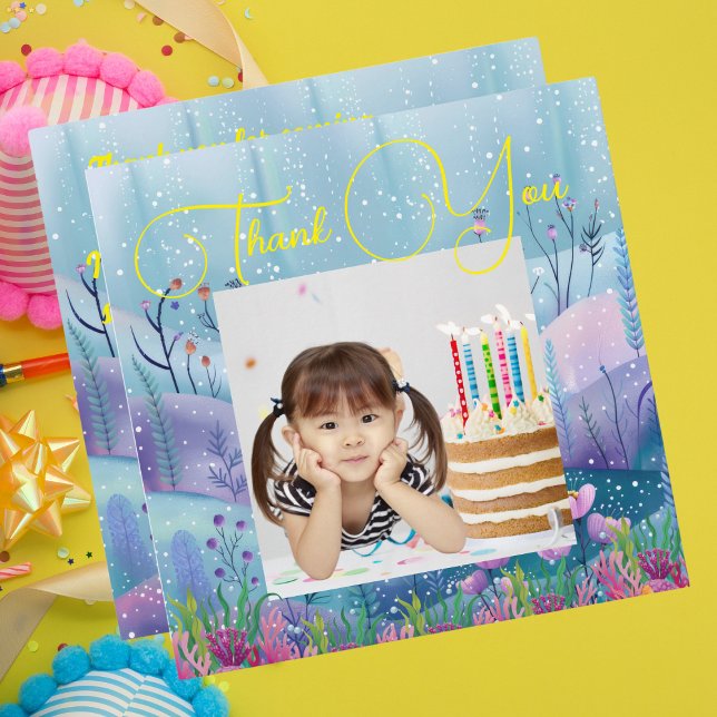  Under The Sea Magical Mermaid Girl Photo Birthday Thank You Card (Creator Uploaded)