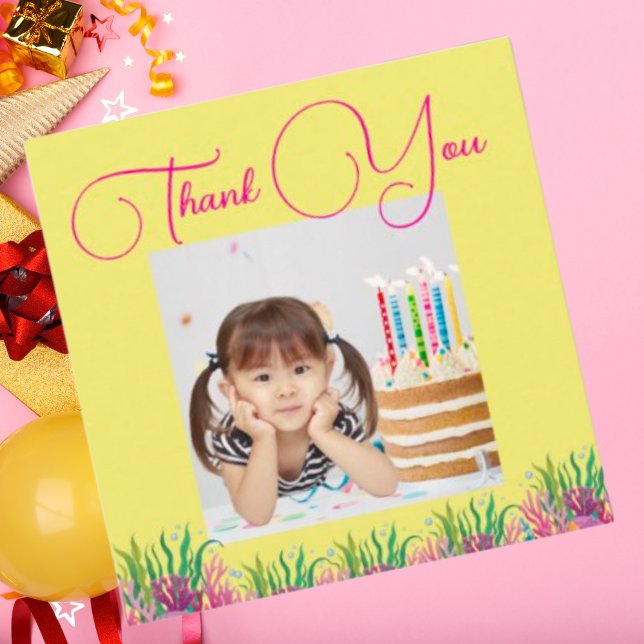  Under The Sea Magical Mermaid Girl Photo Birthday Thank You Card (Creator Uploaded)