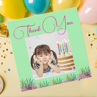  Under The Sea Magical Mermaid Girl Photo Birthday Thank You Card