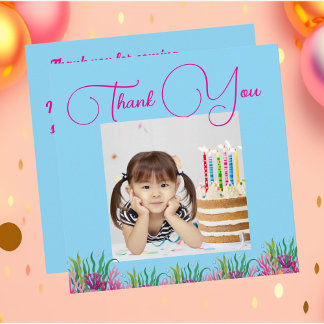  Under The Sea Magical Mermaid Girl Photo Birthday Thank You Card