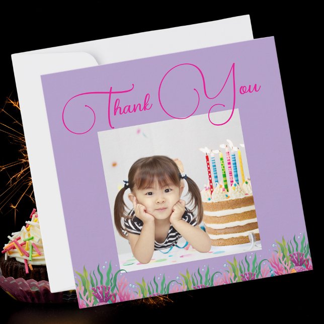  Under The Sea Magical Mermaid Girl Photo Birthday Thank You Card (Creator Uploaded)