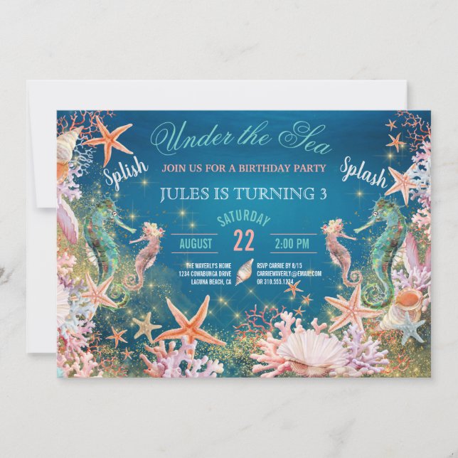 Under The Sea Magical Seahorse Kids Birthday Party Invitation (Front)