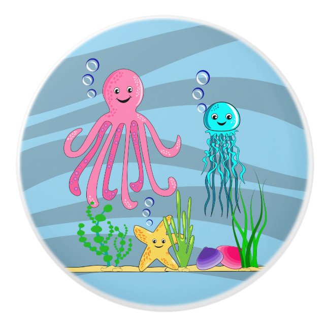 Under the Sea Marine Creatures Ceramic Knob (Front)