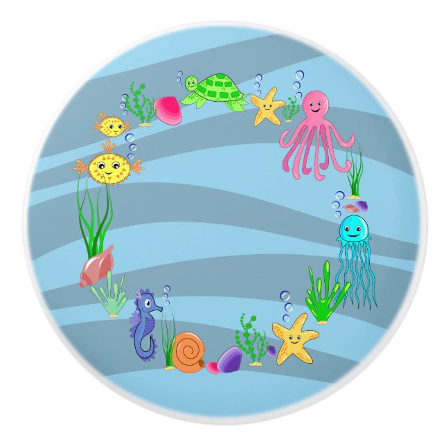 Under the Sea Marine Creatures Ceramic Knob (Front)