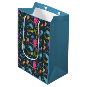 Under the Sea Marine Life Cartoon Dark Background  Medium Gift Bag