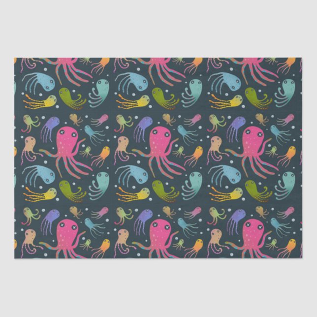 Under the Sea Marine Life Cartoon Dark Background  Tissue Paper (Front)